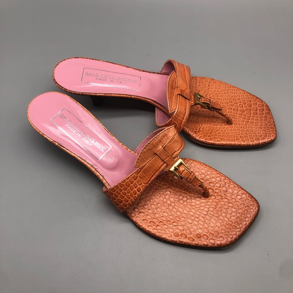 Saks Fifth Avenue croc embossed kitten heels